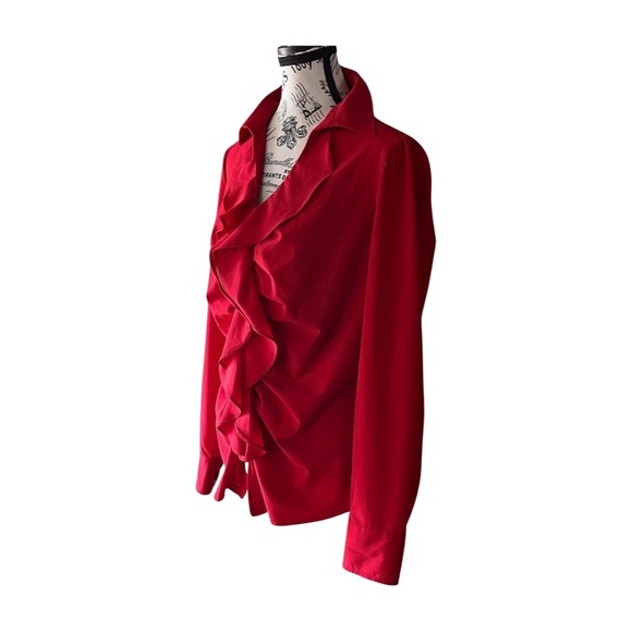 Vintage Red Ruffle Blouse — 1990s/2000s, M-L - Picture 2 of 3